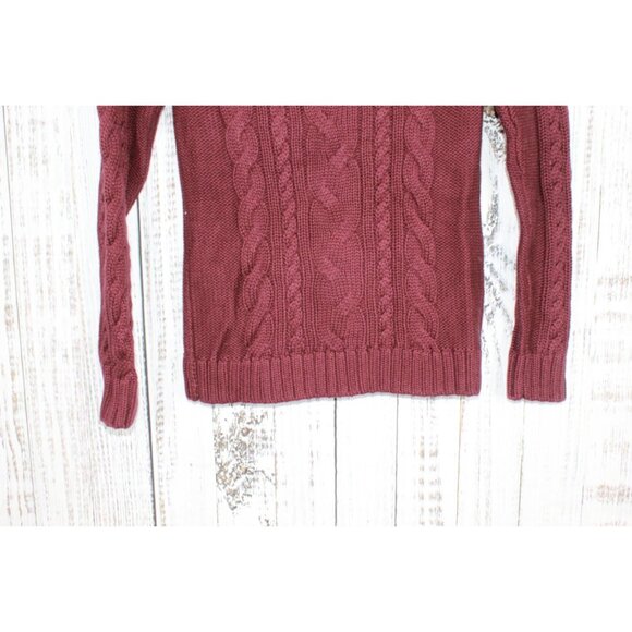 LL Bean Double L Cable Sweater Zip Cardigan Maroon Size Small - Picture 9 of 10